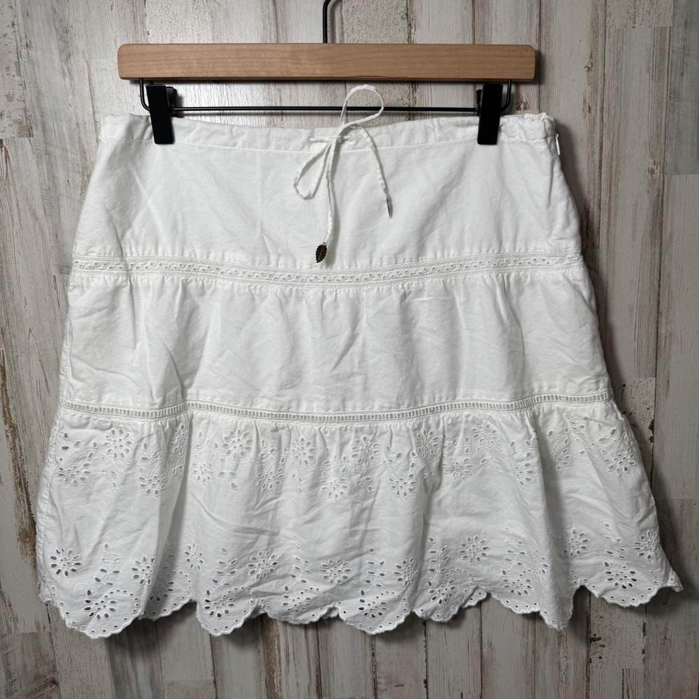 Vtg Y2K American Eagle White Eyelet Lace Midi Skirt Tiered Womesns Size 8